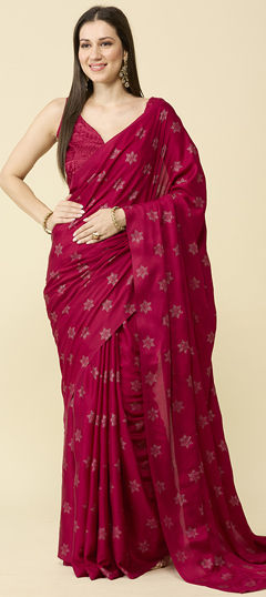 Pink and Majenta color Saree in Chiffon fabric with Swarovski work