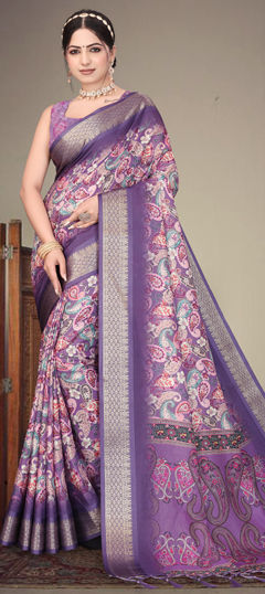 Multicolor color Saree in Silk cotton fabric with Digital Print, Weaving work