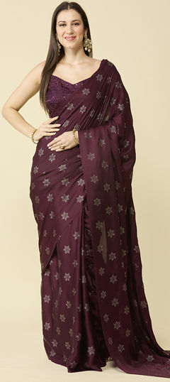 Blue color Saree in Chiffon fabric with Swarovski work