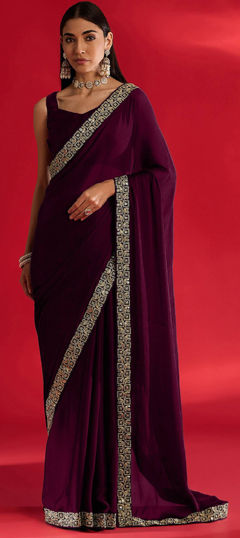 Purple and Violet color Saree in Art Silk fabric with Border, Embroidered work