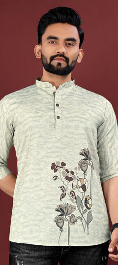 Black and Grey color Kurta in Cotton fabric with Digital Print work