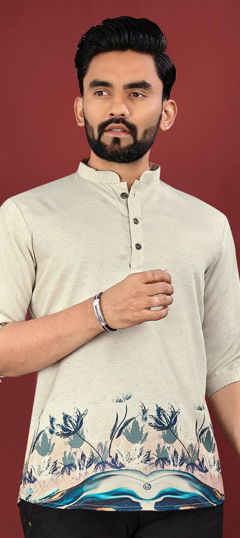 White and Off White color Kurta in Cotton fabric with Digital Print work