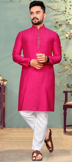 Pink and Majenta color Kurta Pyjamas in Cotton fabric with Sequence work