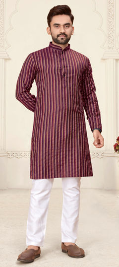 Pink and Majenta color Kurta Pyjamas in Cotton fabric with Weaving work