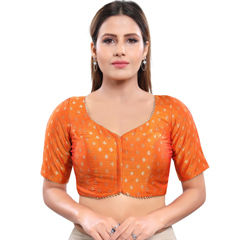 Yellow color Blouse in Brocade fabric with Weaving work