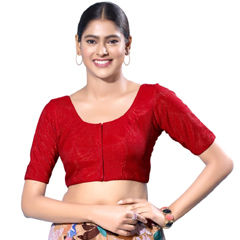 Red and Maroon color Blouse in Shimmer fabric with Thread work