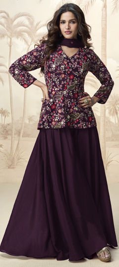 Purple and Violet color Long Lehenga Choli in Chinon Silk fabric with Embroidered, Sequence, Thread work