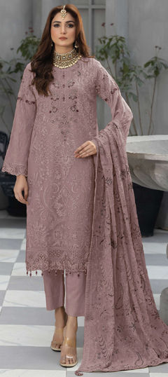 Purple and Violet color Salwar Kameez in Faux Georgette fabric with Embroidered, Resham, Thread work