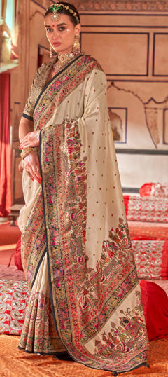 Beige and Brown color Saree in Art Silk fabric with Printed work