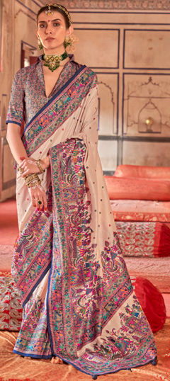 Beige and Brown color Saree in Art Silk fabric with Printed work