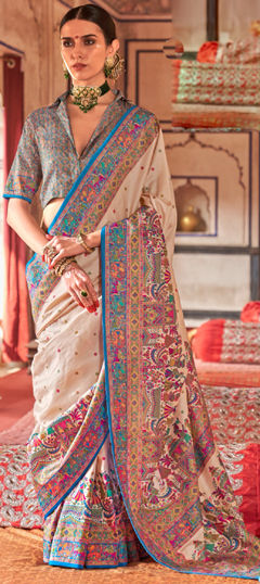 Beige and Brown color Saree in Art Silk fabric with Printed work