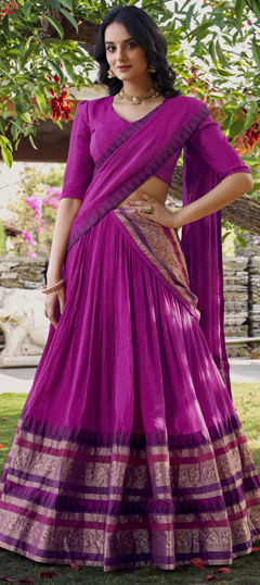 Pink and Majenta color Lehenga in Chanderi Silk fabric with Weaving, Zari work