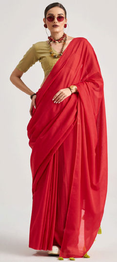 Red and Maroon color Saree in Viscose fabric with Thread work
