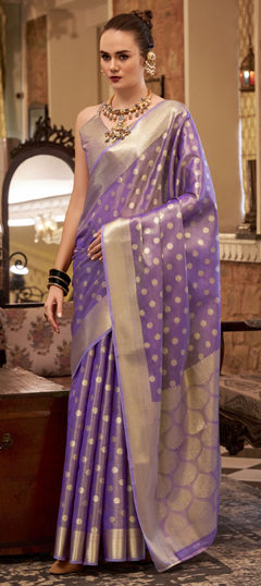 Purple and Violet color Saree in Tissue fabric with Weaving work