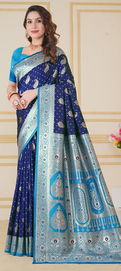 Blue color Saree in Art Silk fabric with Weaving work