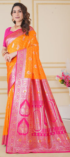 Yellow color Saree in Art Silk fabric with Weaving work