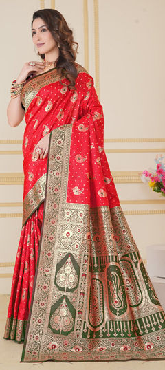 Red and Maroon color Saree in Art Silk fabric with Weaving work