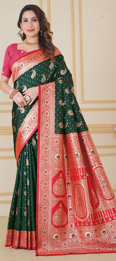 Green color Saree in Art Silk fabric with Weaving work