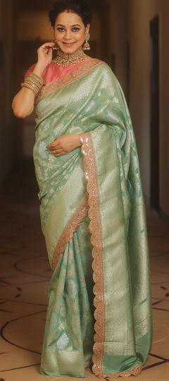 Blue color Saree in Banarasi Silk fabric with Weaving work