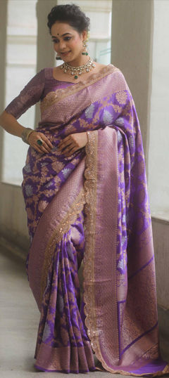 Purple and Violet color Saree in Banarasi Silk fabric with Weaving work