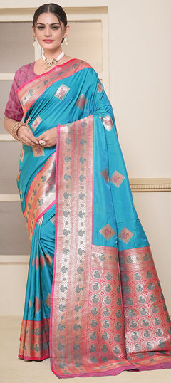Blue color Saree in Art Silk fabric with Weaving work