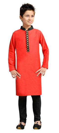 Red and Maroon color Boys Kurta Pyjama in Silk cotton fabric with Thread work : 201127