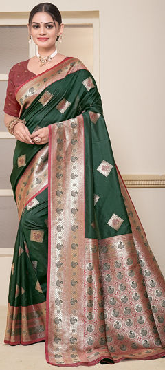 Green color Saree in Art Silk fabric with Weaving work