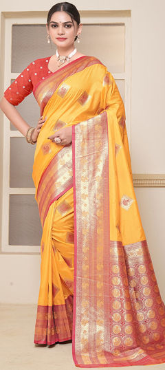 Yellow color Saree in Art Silk fabric with Weaving work