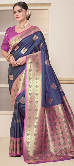 Blue color Saree in Art Silk fabric with Weaving work