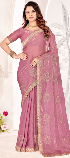 Pink and Majenta color Saree in Art Silk fabric with Embroidered, Resham, Zari work