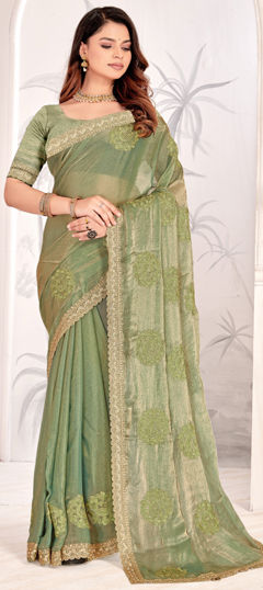 Green color Saree in Art Silk fabric with Embroidered, Resham, Zari work