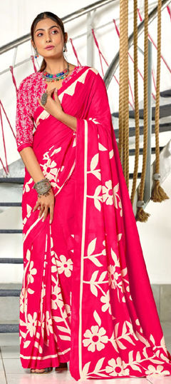 Pink and Majenta color Saree in Cotton fabric with Printed work