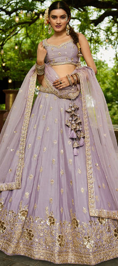 Purple and Violet color Lehenga in Chiffon fabric with Embroidered, Moti, Sequence work