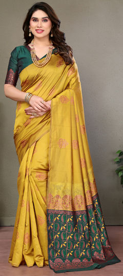 Yellow color Saree in Art Silk fabric with Weaving work