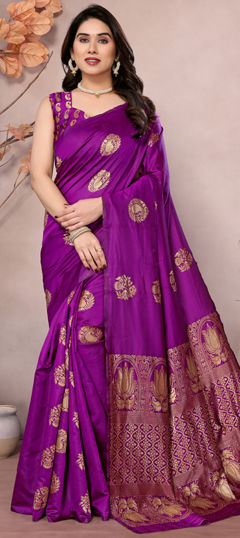 Purple and Violet color Saree in Art Silk fabric with Weaving work