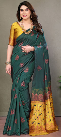 Green color Saree in Art Silk fabric with Weaving work