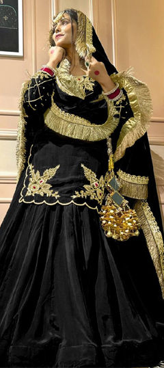 Black and Grey color Long Lehenga Choli in Crepe Silk fabric with Embroidered, Thread, Zari work