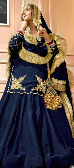 Blue color Long Lehenga Choli in Crepe Silk fabric with Embroidered, Thread, Zari work
