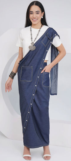 White and Off White color Salwar Kameez in Cotton, Denim fabric with Thread work