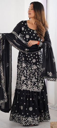 Black and Grey color Salwar Kameez in Georgette fabric with Embroidered, Sequence, Thread work