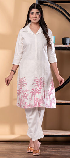 White and Off White color Salwar Kameez in Cotton Flex fabric with Cut Dana, Printed work