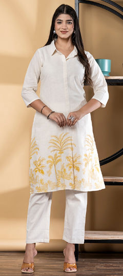 White and Off White color Salwar Kameez in Cotton Flex fabric with Cut Dana, Printed work