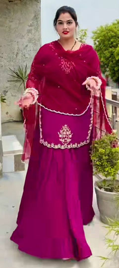 Purple and Violet color Salwar Kameez in Crepe Silk fabric with Embroidered, Sequence, Thread work