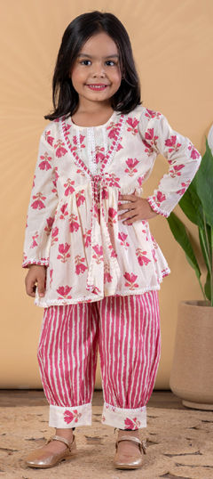 White and Off White color Girls Top with Bottom in Cotton fabric with Floral, Lace, Printed work