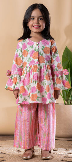 Pink and Majenta, White and Off White color Girls Top with Bottom in Cotton fabric with Floral, Printed work