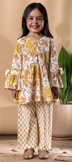 White and Off White, Yellow color Girls Top with Bottom in Cotton fabric with Floral, Printed work