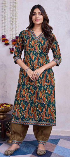 Multicolor color Kurti in Cotton fabric with Lace, Printed work