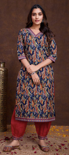 Multicolor color Kurti in Cotton fabric with Lace, Printed work