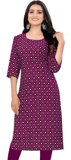 Purple and Violet color Kurti in Crepe Silk fabric with Printed work