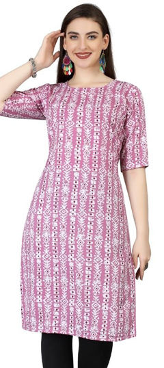 White and Off White color Kurti in Crepe Silk fabric with Printed work